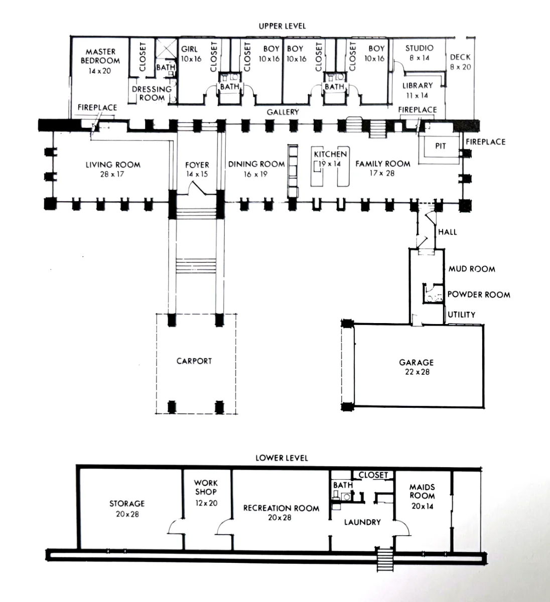 Original 1968 architectural floor plan drawing by Leonard W. Besinger Jr.